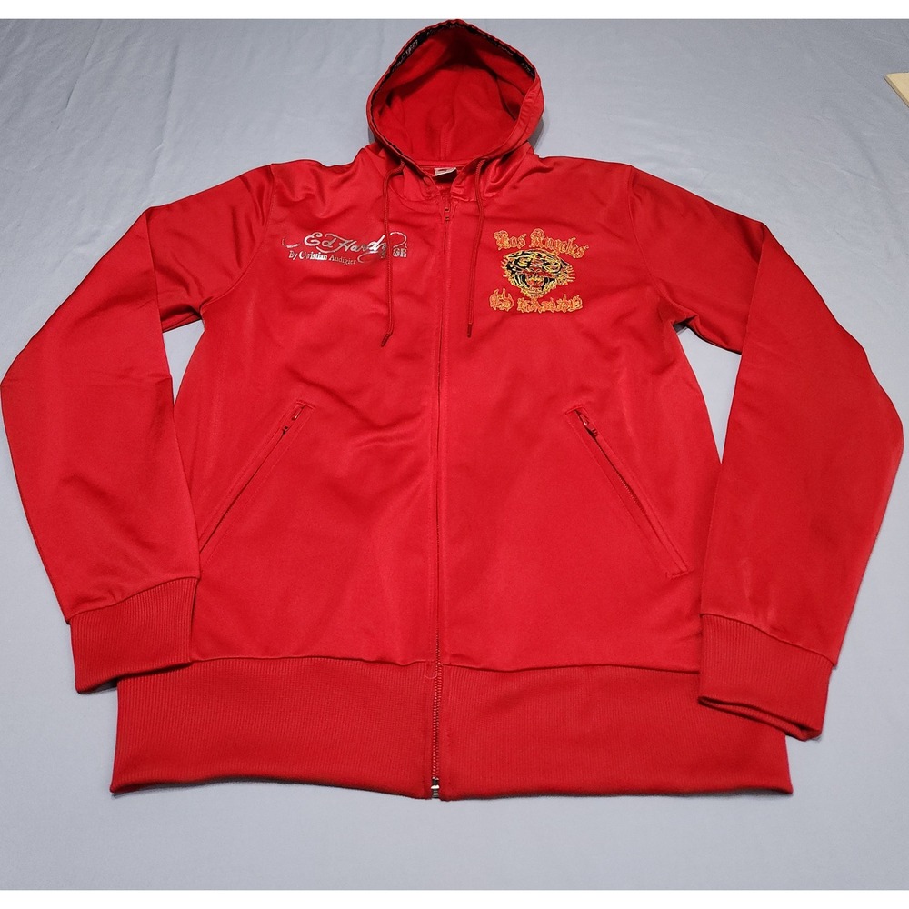 Ed Hardy Sport Red Tiger Track Jacket Full Zip Hoodie Los Angeles Mens Small